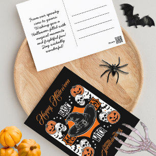 Custom Witch Pet Halloween Theme Bat Modern Script Briefkaart
