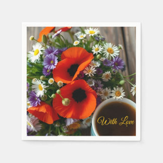 Custom "With Love" Cup of Coffee & Red Poppies Servet