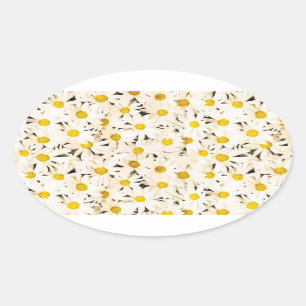 Custom Witte Daisies Blank Elegante Natuur Sjabloo Ovale Sticker