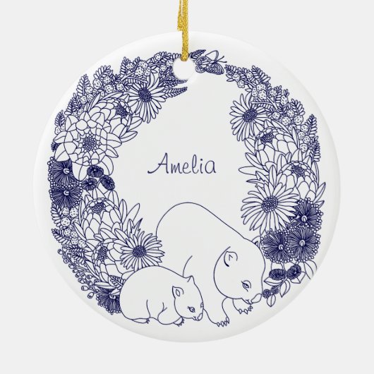 Custom Wombat Christmas Blue Keramisch Ornament (Achterkant)