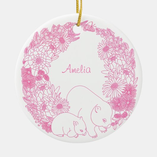 Custom Wombat Christmas Pink Keramisch Ornament (Voorkant)