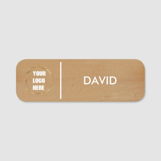 Custom Wood Business Logo Basic Medewerker Persone Naamplaatje (Voorkant)
