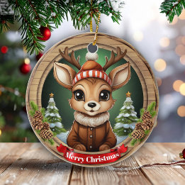 Custom Wooden Framed Deer Holiday Decoration 🦌🎄 Keramisch Ornament