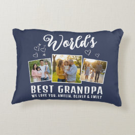 Custom World's Best Grandpa 3 Photo  Accent Kussen