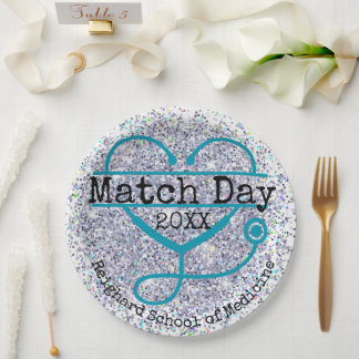 Custom Year Match Day Blue Glitter Stethoscope Papieren Bordje
