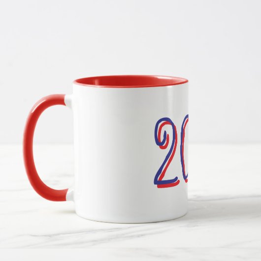Custom Year Mok met rode en blauwe handgetekende 2 (Links)