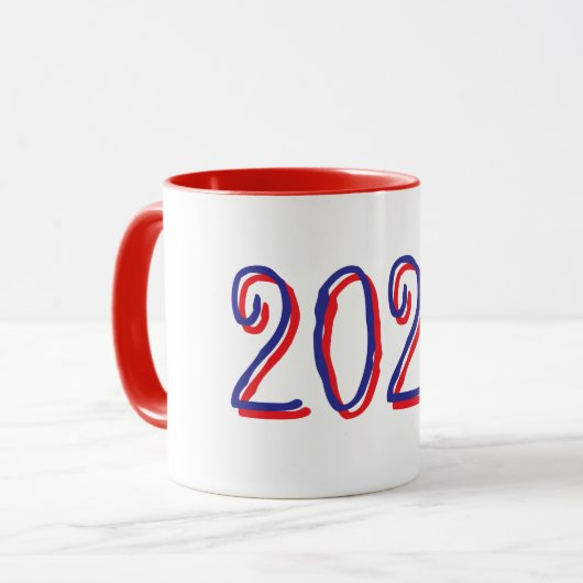 Custom Year Mok met rode en blauwe handgetekende 2 (Voorkant links)