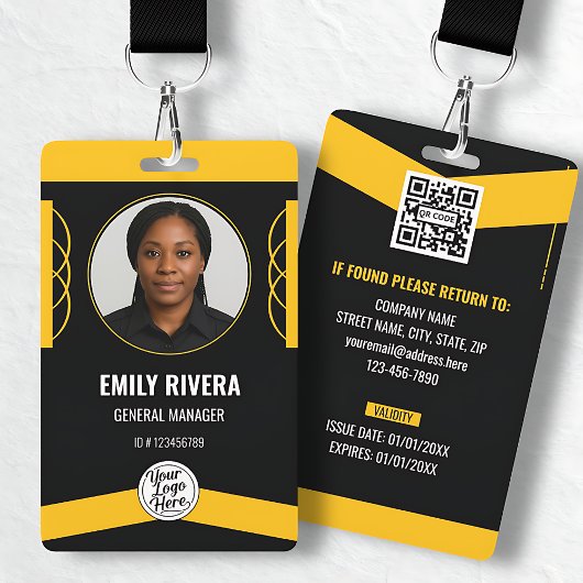 Custom Yellow Black Graphic Design Employee ID Badge