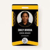 Custom Yellow Black Graphic Design Employee ID Badge (Voorkant)