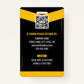 Custom Yellow Black Graphic Design Employee ID Badge (Achterkant)