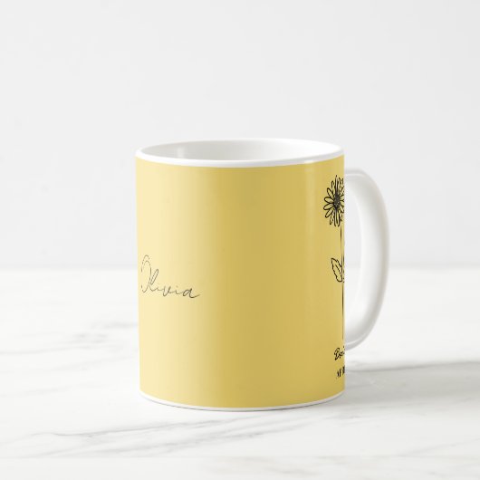 Custom Yellow Daisy April Custom Name Mok (Voorkant rechts)