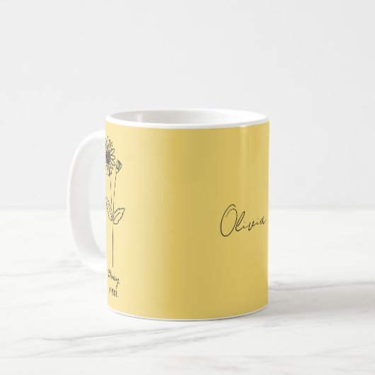 Custom Yellow Daisy April Custom Name Mok (Voorkant links)
