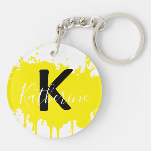 Custom Yellow Splash Initial Acrylic Keychain (Achterkant)