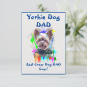 Custom Yorkie vader hond beste gekke hond vader Bedankkaart (Staand voorkant)