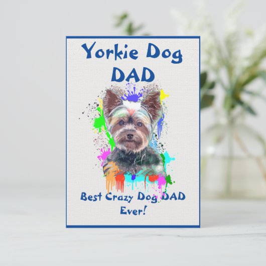 Custom Yorkie vader hond beste gekke hond vader Bedankkaart (Staand voorkant)