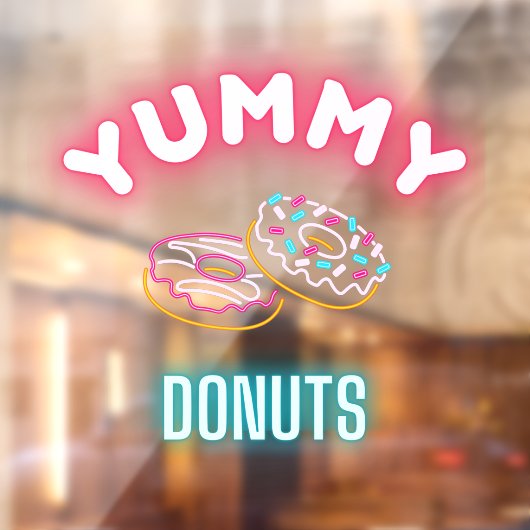 Custom Yummy Sprinkle Donuts Faux Neon Lights Raamsticker (Vel 2)