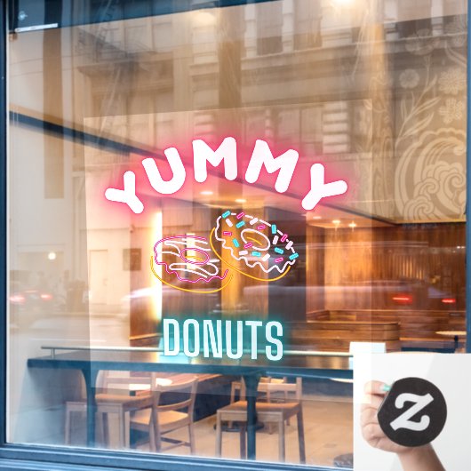 Custom Yummy Sprinkle Donuts Faux Neon Lights Raamsticker (Cafe Raam)