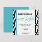 :custom: Zebra Sweet 16 Party Invitation (aqua) (Devant / Derrière)