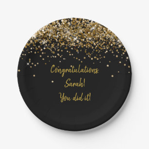 Custom Zwart en Goud Graduation Party Glitter Papieren Bordje
