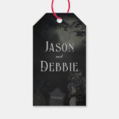 Custom Zwart en Grijs Bloemen Gotische Bruiloft Cadeaulabel (Voorkant)