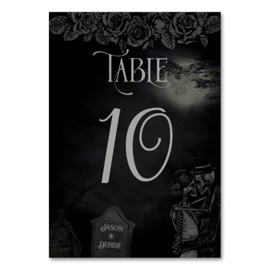 Custom Zwart en Grijs Bloemen Gotische Bruiloft Kaart (Voorkant)