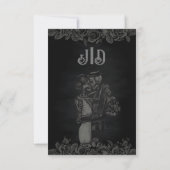 Custom Zwart en Grijs Bloemen Gotische Bruiloft Save The Date (Achterkant)