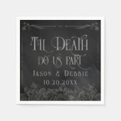 Custom Zwart en Grijs Bloemen Gotische Bruiloft Servet (Voorkant)