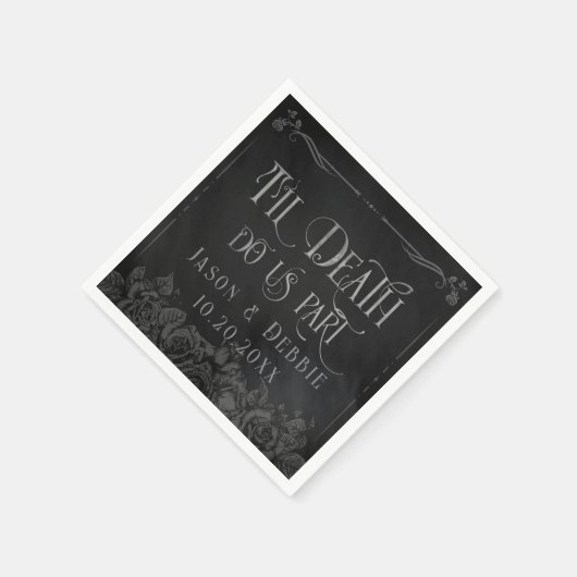 Custom Zwart en Grijs Bloemen Gotische Bruiloft Servet (Hoek)