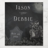 Custom Zwart en Grijs Bloemen Gotische Bruiloft Wijn Etiket (Enkel label)