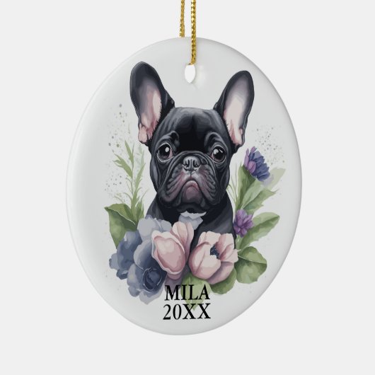 Custom Zwart Frenchie Pug Dog Waterverf Kerst Keramisch Ornament (Rechts)