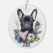 Custom Zwart Frenchie Pug Dog Waterverf Kerst Keramisch Ornament (Links)