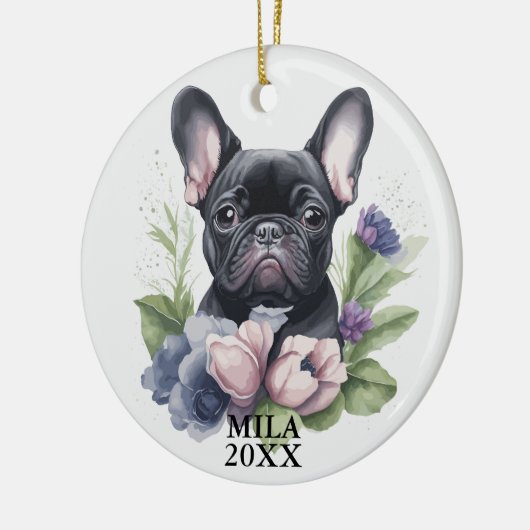 Custom Zwart Frenchie Pug Dog Waterverf Kerst Keramisch Ornament (Links)