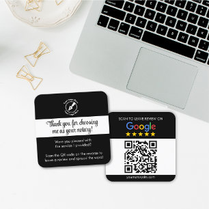 Custom Zwart Google Review QR Code Bedankt Notaris Vierkante Visitekaartje