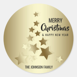 Custom Zwart Goud MERRY KERSTBOOM Lights Ronde Sticker