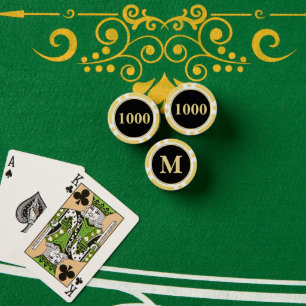 Custom Zwart Goud Monogram 1000 Toernooi Spel Poker Chips