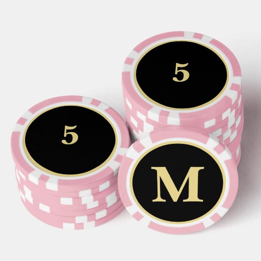 Custom Zwart Goud Monogram 5 Home Toernooi Game Poker Chips (Opstapeling)
