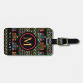 Custom Zwart Groen Rood Blauw Aztec Patroon Bagagelabel (Voorkant horizontaal)