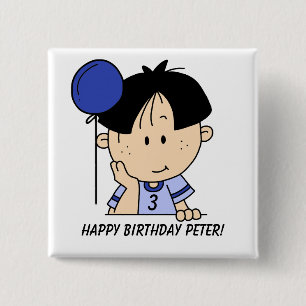 Custom Zwart Haired Boy Verjaardag Button