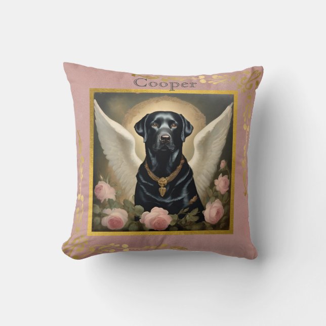  Custom Zwart Labrador Angel Sierkussen (Voorkant)