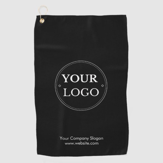 Custom Zwart Modern Business Branded Logo Golfhanddoek (Voorkant)