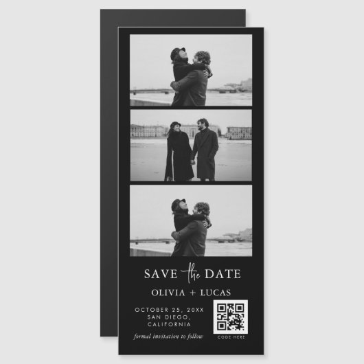 Custom Zwart QR Code Fotostrip Magnetische bruilof (Voorkant / Achterkant)