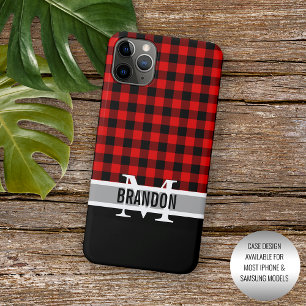 Custom Zwart Rood Buffel Lumberjack Plaid Patroon iPhone 11 Pro Max Hoesje