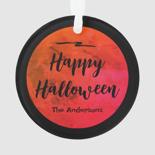 Custom Zwart & Sinaasappel Volle Maan Happy Hallow Ornament (achterkant)