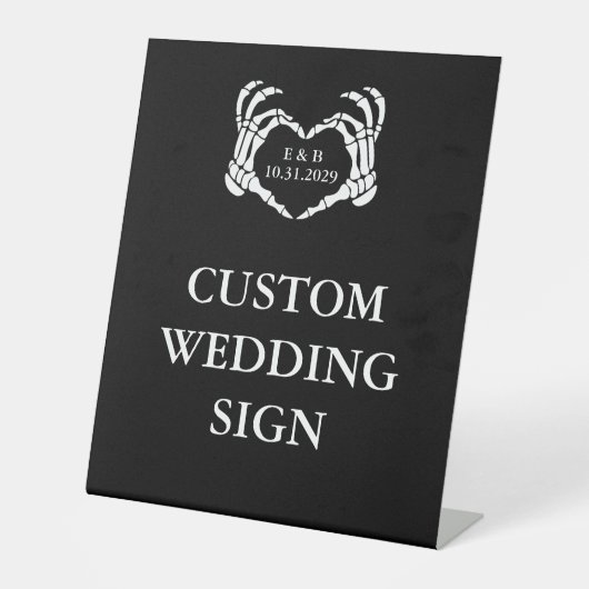 Custom Zwart Skelet Hart Bruiloft Reclamebord Met Voetstuk (Voorkant)