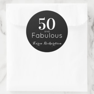 Custom Zwart & Wit 50 & Fabulous Verjaardagsfeest Ronde Sticker