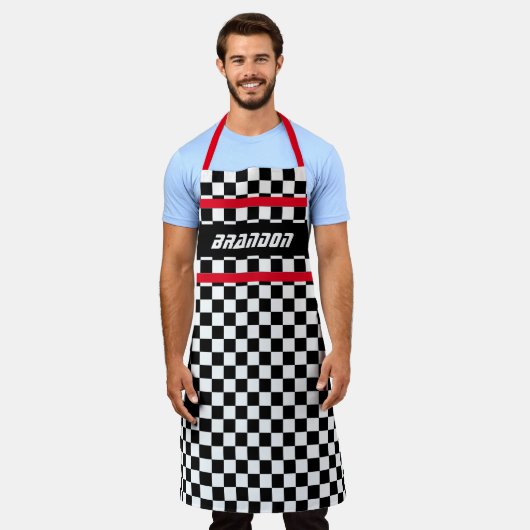 Custom Zwart Wit Auto Race Geruite Vlaggen Schort (Gedragen)