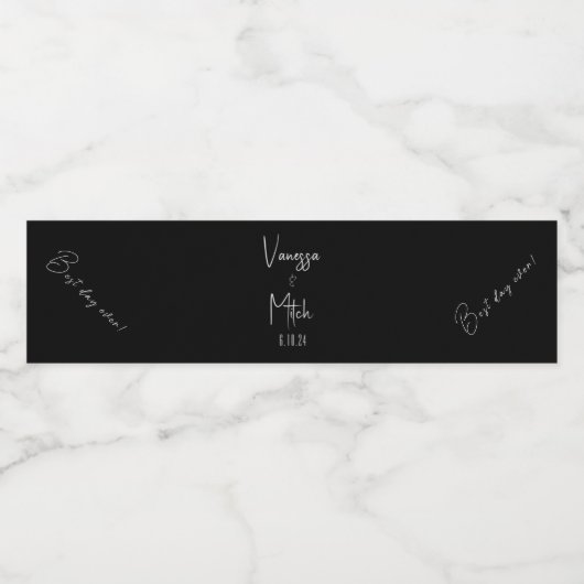 Custom zwart wit bruiloft waterfles etiket (Enkel label)