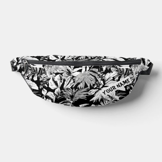 Custom Zwart Wit Moderne Tropische Bladeren Gedruk Heuptasje (Liggend)