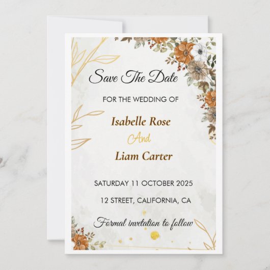Custome Rustic Boho Fall Enregistrer la carte Date (Devant)