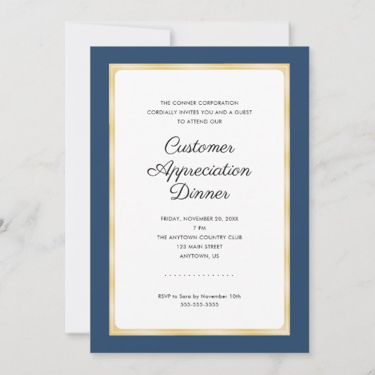 Customer Appreciation Dinner | Navy blauw en goud Kaart (Voorkant)